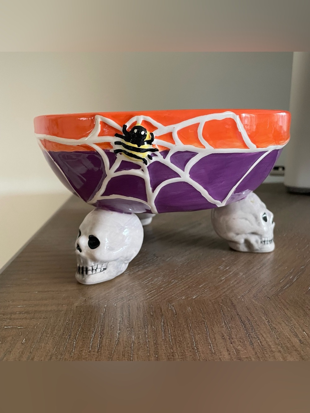 Halloween Small Pedestal Bowl With Skulls, Spiderwebs and Jack o’ Lantern